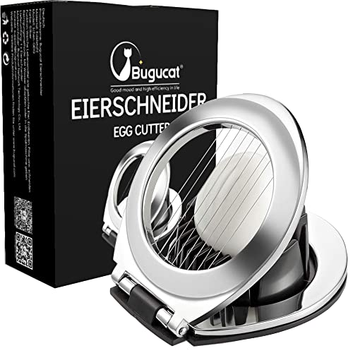 Bugucat Eierschneider aus Edelstahl, 2 in 1 Eierteiler aus 304 Edelstahl Egg Slicer Splitter Chopper Eischneidewerkzeug für Gekochten Eiern,Salaten, Erdbeeren, Spülmaschinenfest Silber