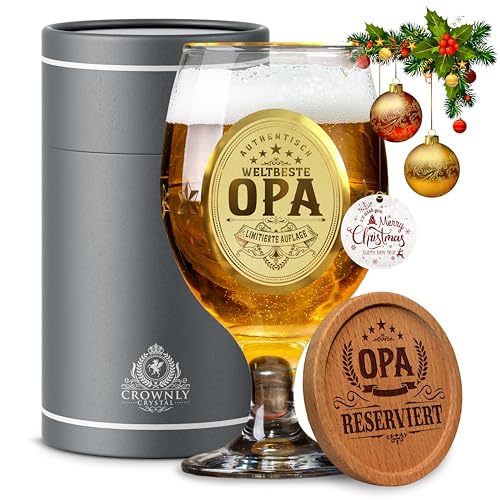 CROWNLY CRYSTAL® Personalisierte Geschenke für Opa Bierglas Mit Gravur Opa Geschenk Ruhestand Geschenk für Opa Weihnachtsgeschenke für Männer Geburtstagsgeschenk für Opa Geschenke