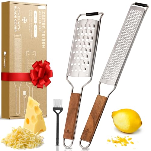 Exitoso Zester Küchenreibe Set aus Edelstahl mit Holzgriff - Gewürzreiben - Knoblauchreibe feinreibe Zitronenreibe Muskatnuss Reibe - Zestenreibe Cheese grater Käsereibe Parmesan Reibe Parmesanreibe