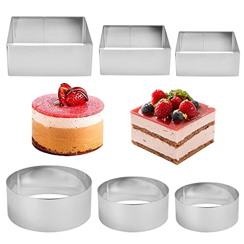 QINERSAW 6-teilig Dessertringe Edelstahl Speiseringe Mini Kuchenringe Kleine Tortenringe Mousse Ring rund Kochringe Kuchenform Törtchenform Dessert Formen Brötchen Kuchen Dessert Schimmel φ 6/8/10cm