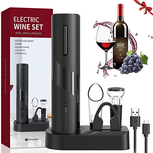 QSMYUYE Elektrischer Korkenzieher Wein, Geschenkbox 6-in-1 Elektrischer Weinflaschenöffner mit Folienschneider, Vakuumstopfen und Weinausgieer, USB Wiederaufladbare Batterie