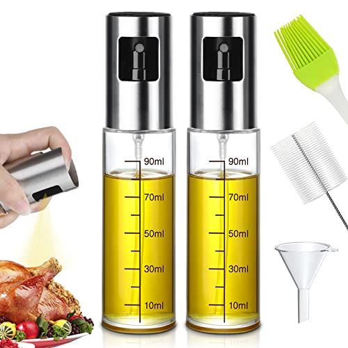 Guiseapue Ölsprüher Flasche 100ML, Öl Sprühflasche, Essig Spritzer Ölspender, Transparent Öl Sprayer mit Bürste für Kochen, Heißluftfritteuse, Salat, Grill Zubehör, 2 Pcs