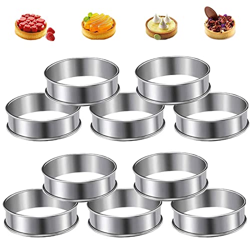 Aboiledy Dessertringe,10 Stück 10 cm Runde Muffinringe,Backring Kuchenring Crumpets Ringe,Edelstahl Crumpet Tart Mousse Gebäck Kuchenring Kreiswerkzeuge für Hausbacken