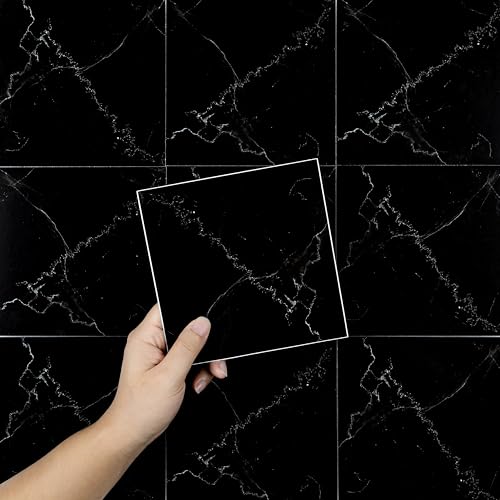 Hode 50 Stück Fliesenaufkleber Küche Bad 15x15 cm Schwarz Marmor, Fliesenfolie Selbstklebende Fliesen Backsplash Badezimmer Küchen, Fliesensticker Dekorative Abziehbar Wasserdicht