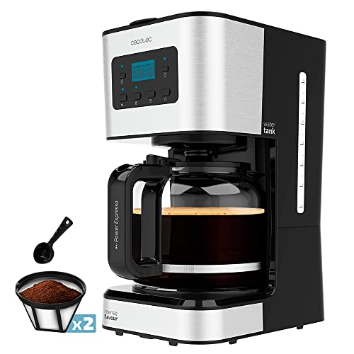 Cecotec Programmierbare Tropfkaffeemaschine Coffee 66 Smart Plus. 980W, Fassungsvermögen 12 Tassen, ExtemAroma-Technologie, AutoClean-Funktion, Edelstahldesign, LCD-Bildschirm, 1,5L Fassungsvermögen