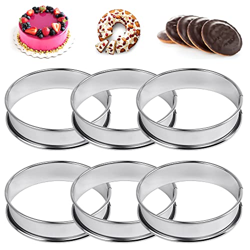 ANTHYTA 6 Stück Crumpet Rings Muffinringe 10cm x 2.5 cm Tartlettringe Beschichtet Rund Crumpets Ringe Pancake Form Tarte Ring Dessertringe Edelstahl Backringe Tortenring Pancake Formen für die Pfanne