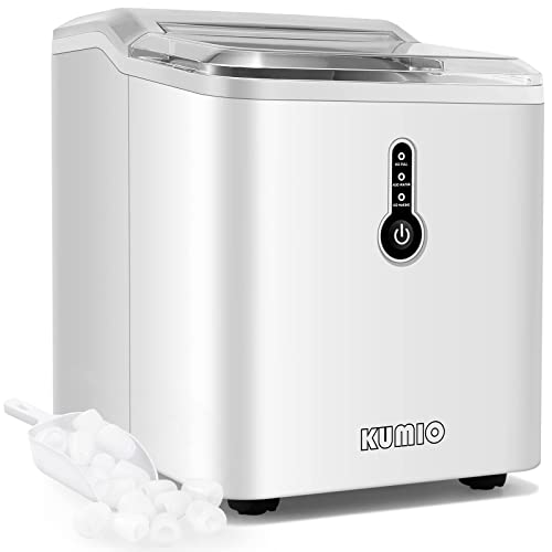 KUMIO Eiswürfelmaschine mit 1,5L Wassertank, 12kg in 24h, 9 Dicke Eiswürfel in 6-9 Minuten, Eiswürfelbereiter für Home Office Party, Eisschaufel & Korb, Keine Sanitär Erforderlich, Weiß