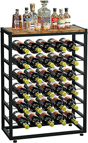 Dripex Weinregal für 30 Flaschen, Flaschenregal mit 6 Etagen, Vintage Weinständer Metall für Keller, bar und lagerraum, Flaschenhalter mit Tischplatte 59 x 30 x 88 cm, Vintagebraun-schwarz