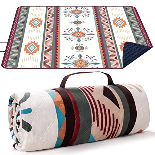 LARUTAN Outdoor Picknickdecke Boho, 200x200cm Stranddecke Sandfrei, Tragbare Waschbar Strandunterlage Picknickdecke für Trocken Strand, BBQ, Picknick, Wandern, Reisen Campingdecke Grün