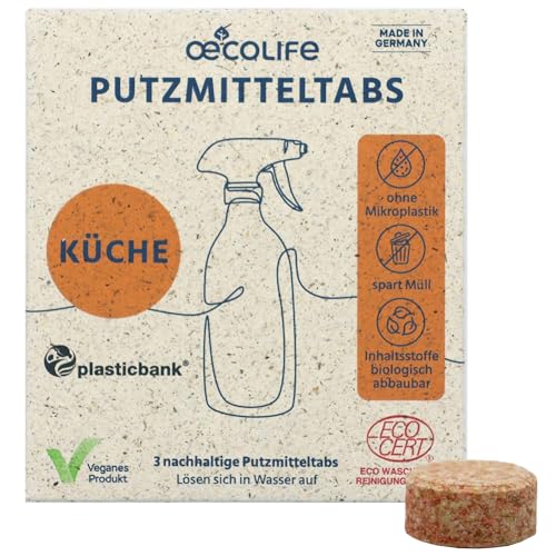 oecolife Küchenreiniger Putzmittel Tabs, 3x Reiniger für Küche, plastikfrei, Allzweckreiniger, vegan, biologisch abbaubar, entfernt mühelos Schmutz & Flecken