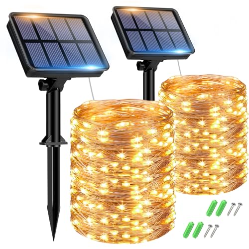 btfarm Solar Lichterkette Aussen, 2x15M 150 LED Solarlichterkette Außen Wetterfest 8 Modi IP65 Wasserdicht Kupferdraht Lichterkette Außen Solar Outdoor für Garten Terrasse Baum Hof Party (Warmweiß)