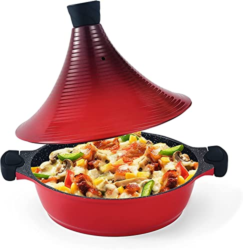 Scheffler Tajine Topf - Marokkanische Tagine 32cm Antihaftbeschichtung aus Aluminium mit kegelförmigem (32CM-Red)