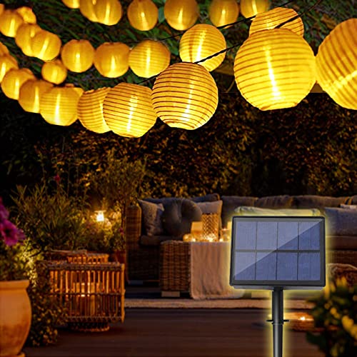 Bowfar Solar Lichterkette Lampions Außen, 10M 50 LED Laternen 800mAh Solar Lichterkette Aussen mit Upgrade Solarpanel, 8 Modi Lampions Außen Wetterfest für Garten Balkon Terrasse Hochzeit, Warmweiß