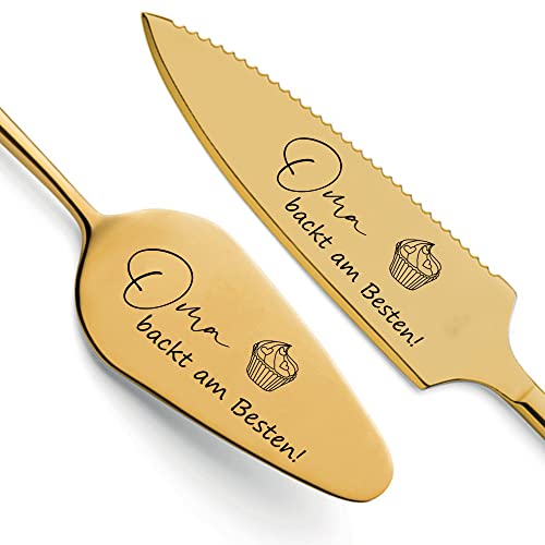 SMARTEON Tortenheber inkl. Tortenmesser im Set mit persönlicher Gravur als Geschenk für die Oma zum Geburtstag - Geschenk für Muttertag - personalisierte Geschenke (Oma, Gold)