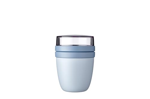 Mepal Müslibecher to go - Klein - praktischer Joghurtbecher - Unterteilung für Joghurt & Müsli - Geeignet für Gefrierschrank, Mikrowelle & Spülmaschine - 300 ml + 120 ml - Nordic Blue