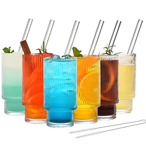 ALINK Cocktail Gläser 6er Set, Bier Glas, Wassergläser,Longdrinkgläser,Trinkgläser, Eiskaffee Gläser mit Strohhalm,Trinkglas in Dosenform für Familie, Camping, Party, Bar（310ml）