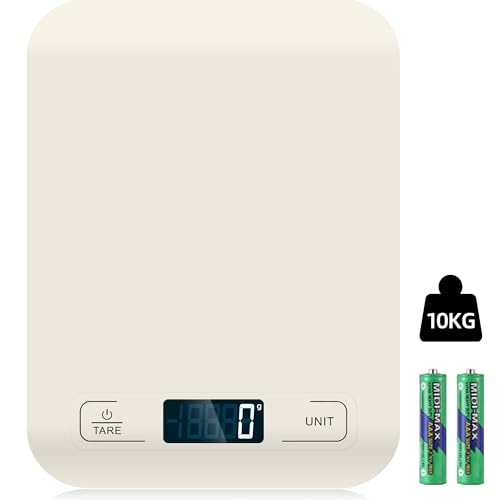 Küchenwaage Digital, 10KG Küchenwaage mit LCD Display und Tara Funktion, Professionelle Digitalwaagen zum Backen und Kochen, Messen von Zutaten, Schmuck so weiter, 1g - Beige