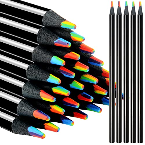 nsxsu Regenbogen Buntstifte, 7 in 1 schwarze hölzerne Regenbogenstift, mehrfarbige Bleistifte sortierte Farben Art Supplies für Kinder Zeichnung Färbung Skizzieren Schule Klassenzimmer(12 Stücke)