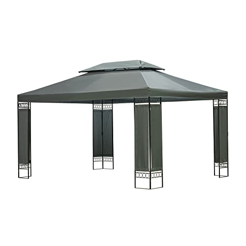 Mondeer Gartenpavillon mit Doppeldach 3x4m, 12m² Partyzelt Gartenlaube, Metall Gestell Stabil Dachplane Wasserdicht, Luxus Mordern Stil, Grau