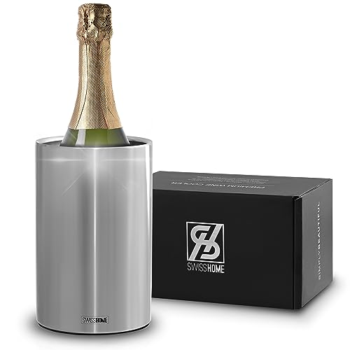 SWISSHOME® Flaschenkühler für Wein, Champagner und Sekt Flaschen I Doppelwandiger Edelstahl Sektkühler - Weinkühler, Getränkekühler in Premium Geschenkbox