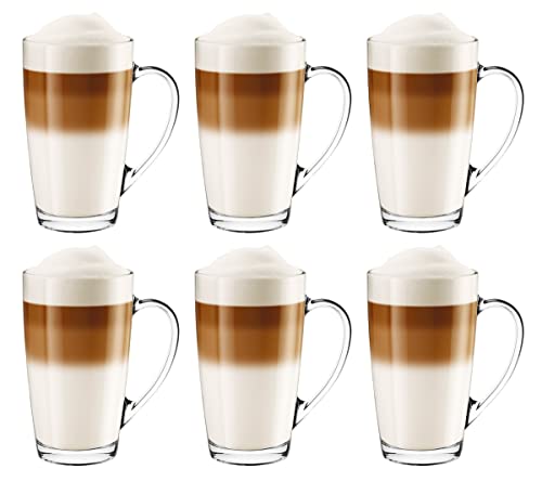 Glasmark Krosno Latte Macchiato Gläser Cappuccino 6er Set Teegläser- Mit Henkel Dessertgläser Wassergläser Kaffeegläser Glühweingläser Eiskaffee- Glühweintassen Groggläser 6x 400 ml