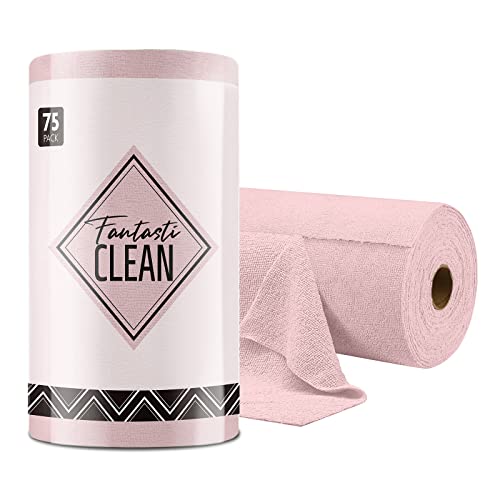 Fantasticlean Mikrofaser Reinigungstücher, 75 Stück pro Rolle Abreißbare Putztücher, Wiederverwendbare Fusselfreie Lappen für Auto, Küche und Haus 30x30cm-Rosa