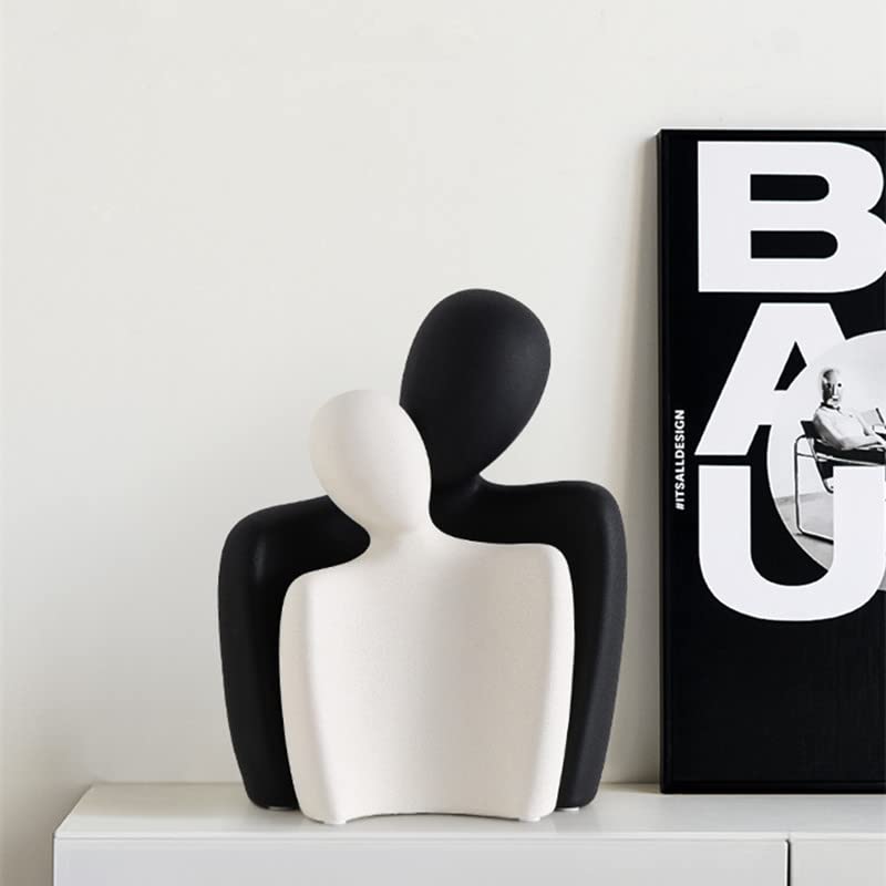CESTATIVO Keramik Paar Statuen für Wohnkultur, Umarmung Paar Figuren, Moderne Romantische Skulpturen, Deko für Wohnzimmer Schlafzimmer Büro (Schwarz Weiß)