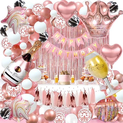 YinQin 118 Stück Roségold Geburtstagsparty Ballon Dekoration mit Füllpumpe Rosé Gold Geburtstagsparty Luftballons Deko Happy Birthday Ballons Dekorationen für Frauen und Mädchen (Roségold)