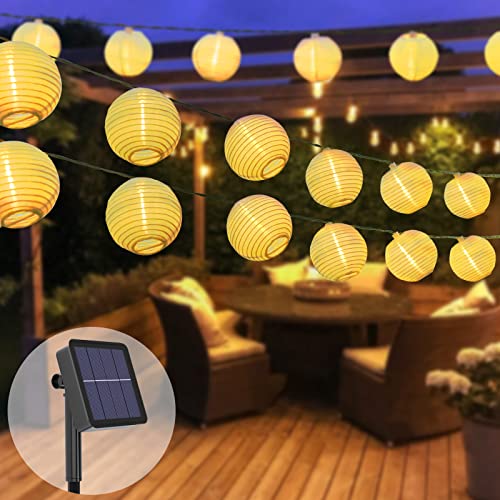 Solar Lichterkette Lampion Außen, 9.5M 25 LED Lampion Lichterkette Außen 8 Modus Laterne Lichterkette Outdoor IP65 Wasserdicht Solarlichterkette Deko für Garten, Balkon, Terrasse, Hof, Party-Warmweiß