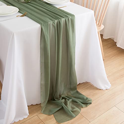 CHUQING Chiffon Tischläufer Grün Tischläufer Hochzeit Salbeigrün Stoff Tüll Hellgrün Boho Table Runner Tischdeko Läufer Tisch,70 cm x 3 m