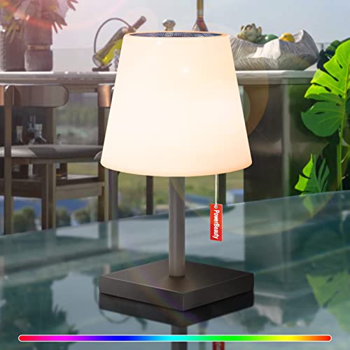 GGII Solar Tischlampe Outdoor Dimmbar 7 RGB Farben LED Akku Outdoor Tischleuchte Kabellose, USB und Solar Aufladbar, IP44 Wasserdicht Solarleuchten, Lampe for Außen Garten Restaurant(Schwarz)