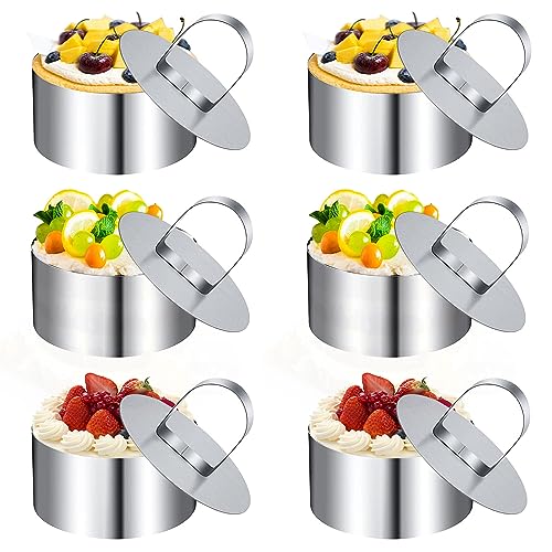 6 Stücke Servierringe, 8cm Servierring, Dessertringe mit Pusher, Anrichteringe, Wiederverwendbar Servierringe Edelstahl Set, Tortenring Klein Geeignet für Mousse Kuchen Desserts Brot Keksen Pudding