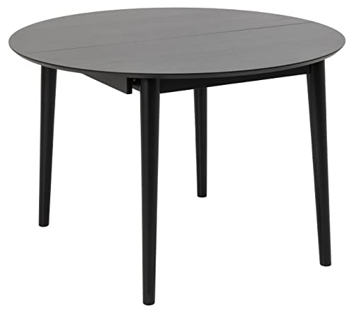 AC Design Furniture Monty Ausziehbarer Esstisch für 6 Personen, Runde Tischplatte aus Schwarzem Eichenfurnier mit Runden Beinen, Küchentisch mit Ausziehplatte, Ø: 115 x H: 75 cm