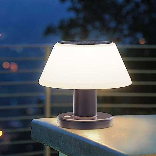 Wilktop Solar Tischlampe für Außen Dimmbar, USB und Solar Aufladbar LED Akku Innen Tischleuchte, IP54 Wasserdicht Solarleuchten,Kabellose Tischlampe for Außen Garten Balkon Restaurant