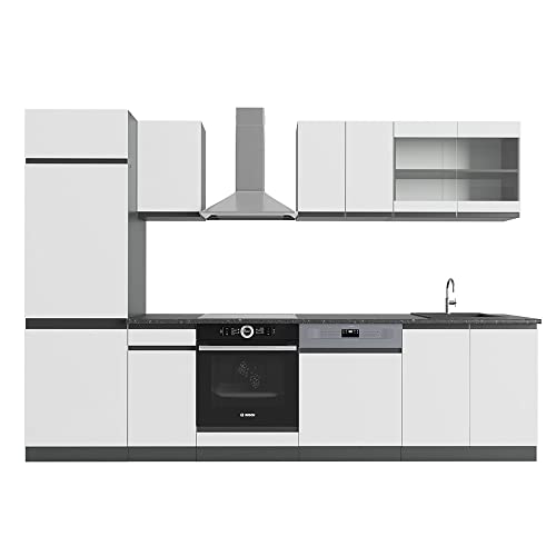 Vicco Küchenzeile R-Line, Weiß/Anthrazit, 300 cm J-Shape