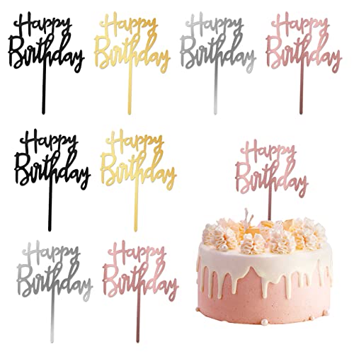 MXTIMWAN 8 Stück Happy Birthday Tortendeko, Cake Topper Geburtstag, Wiederverwendbarcake Acryl Tortendeko Geburtstag, Happy Birthday Cake Topper für Babyparty Jubiläen Party Dekoration
