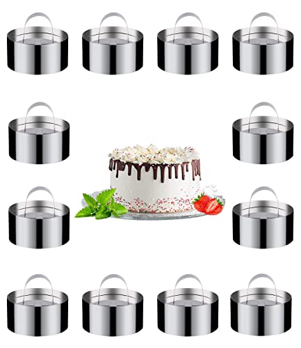 12Stück Dessertringe und Speiseringe, Lebensmittel Ringe, Ring Set klein, Edelstahl-Mousse-Ringe, Ø 8 cm Runder Mousse-Ring, geeignet Dessertring/Speisering für Desserts, Kuchen, DIY