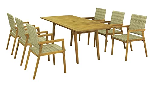 Endorphin® Gartentisch Ausziehbar mit 6 Stühlen Set | Esstisch ausziehbar aus Akazienholz | Gartenmöbel Set Holz mit Loch für Sonnenschirm | Ausziehbarer Esstisch Holz Indoor & Outdoor Tisch