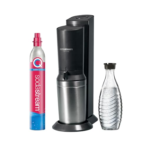 SodaStream Wassersprudler Crystal 3.0 Quick-Connect CO2-Zylinder und 1x Glaskaraffen, Silber, Schwarz/Titan, 45 cm