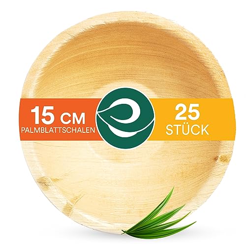 ECO SOUL 100% kompostierbare große 6-Zoll, 16-Unzen-Palmblattschalen [25-Pack] Einweg Bambusstil chalen I Strapazierfähige, umweltfreundliche, robuste Schüssel I Biologisch abbaubare Öko-Schalen