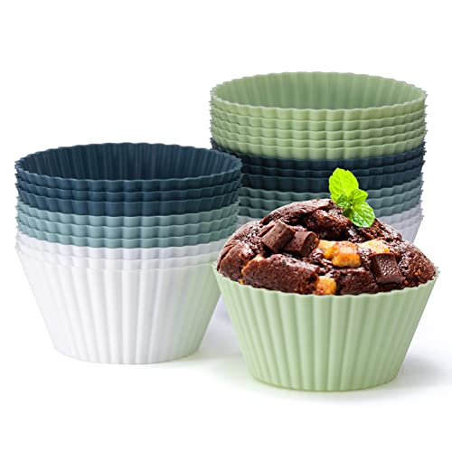 24er Set Silikon Muffinförmchen – Backformen aus BPA-freiem Silikon für Muffins und Cupcakes – Wiederverwendbare, antihaftbeschichtete Cupcakeförmchen für Kuchen, Eincreme und Pudding