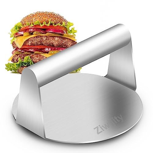 Smash Burgerpresse,5,5-Zoll Round Edelstahl Burger Smasher, Professionelles Edelstahl Burgerpresse Grillzubehör für Flat Top Grill, Hamburgerpresse und Squeeze Grease, Leicht zu Reinigen (Rund)