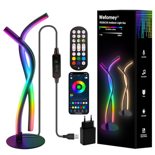 LED Nachttischlampe RGB Warmweiß, Metall Dekolampe Atmosphäre Spiral Tischlampe Moderne,Dimmbare Nachtlicht Mit Musiksynchronisierung,App Steuerun,für Arbeitszimmer Wohnzimmer Schlafzimmer Nachttisch