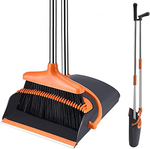 Besen und Kehrschaufel Set, Kehrmaschine und Kehrschaufel Combo mit 137cm Langem Griff für abnehmbares und klappbares Besen für die Bodenreinigung in Küche, Haushalt (orange)