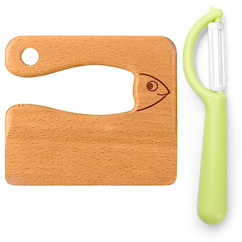 Kindermesser Kinder-Küchenmesser-Set zum Schneiden und Kochen von Obst oder Gemüse für Kleinkinder, inklusive Holzmesser Schäler Messer ab 2 jahre(Fisch)