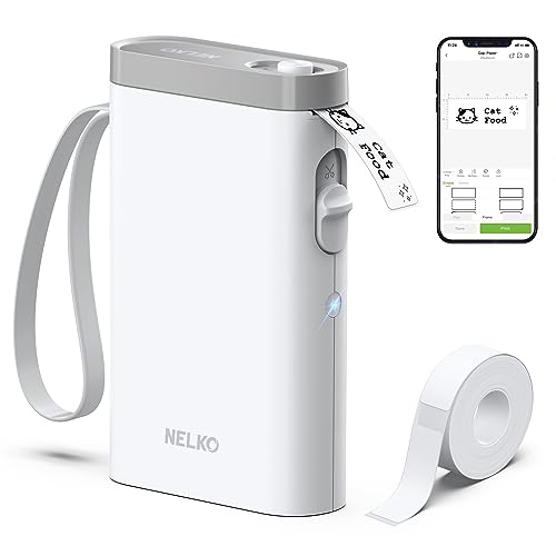 Nelko Etikettendrucker, Bluetooth P21 Selbstklebendes Etikettiergerät Tragbarer beschriftungsgerät selbstklebend Labeldrucker, Kabelloser, Mini Label Printer mit iOS Android,Für Zuhause, Büro, Weiß