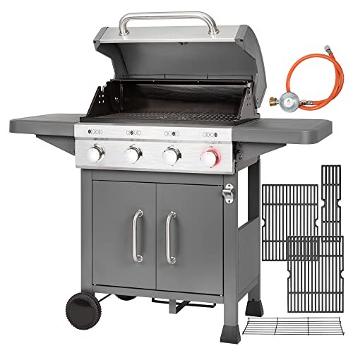 ProfiCook® Gasgrill 4-Brenner inkl. 800°C Infrarot-Keramikbrenner + 450°C Hochleistungsbrenner, Grillrost aus Gusseisen, Flaschenöffner, Grill mit Ablage, 5kg-Gasflasche - PC-GG 1258