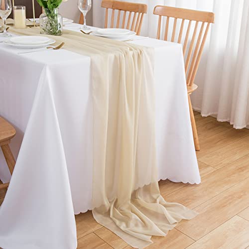 CHUQING Tischläufer Beige Chiffon Tischläufer Hochzeit Beige Creme Tischdeko 75 cm x 3m Tischband für Geburtstage,Kommunion,Ivory