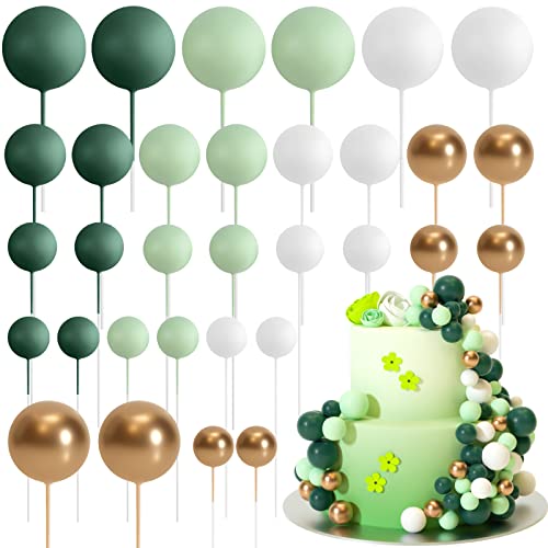 ASTARON 32 Stück Tortendeko Kugeln Cake Topper, Mini-Ballons Tortenaufleger für Hochzeit Party Babyparty Geburtstag Torte Dekorieren (Grün Gold)