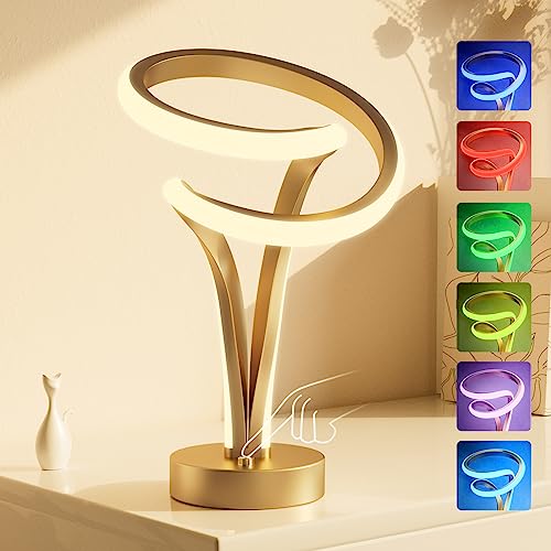 airnasa LED Nachttischlampe Gold, RGB 10W, Touch Dimmbar, 10 Lichtmodi Nachtlicht Romantisches Modernes Spiraldesign, Perfekt für Schlafzimmer, Wohnzimmer, Heimdeko, Atmosphäre, Geschenk